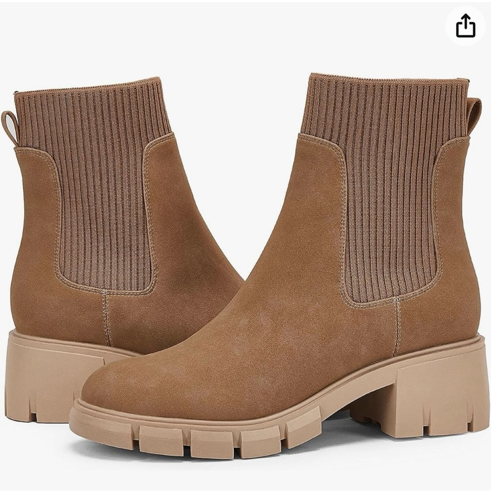 Ruanyu Womens Platform Ankle Boots Elastic Chunky Block Heel, Non-Slip Shoes